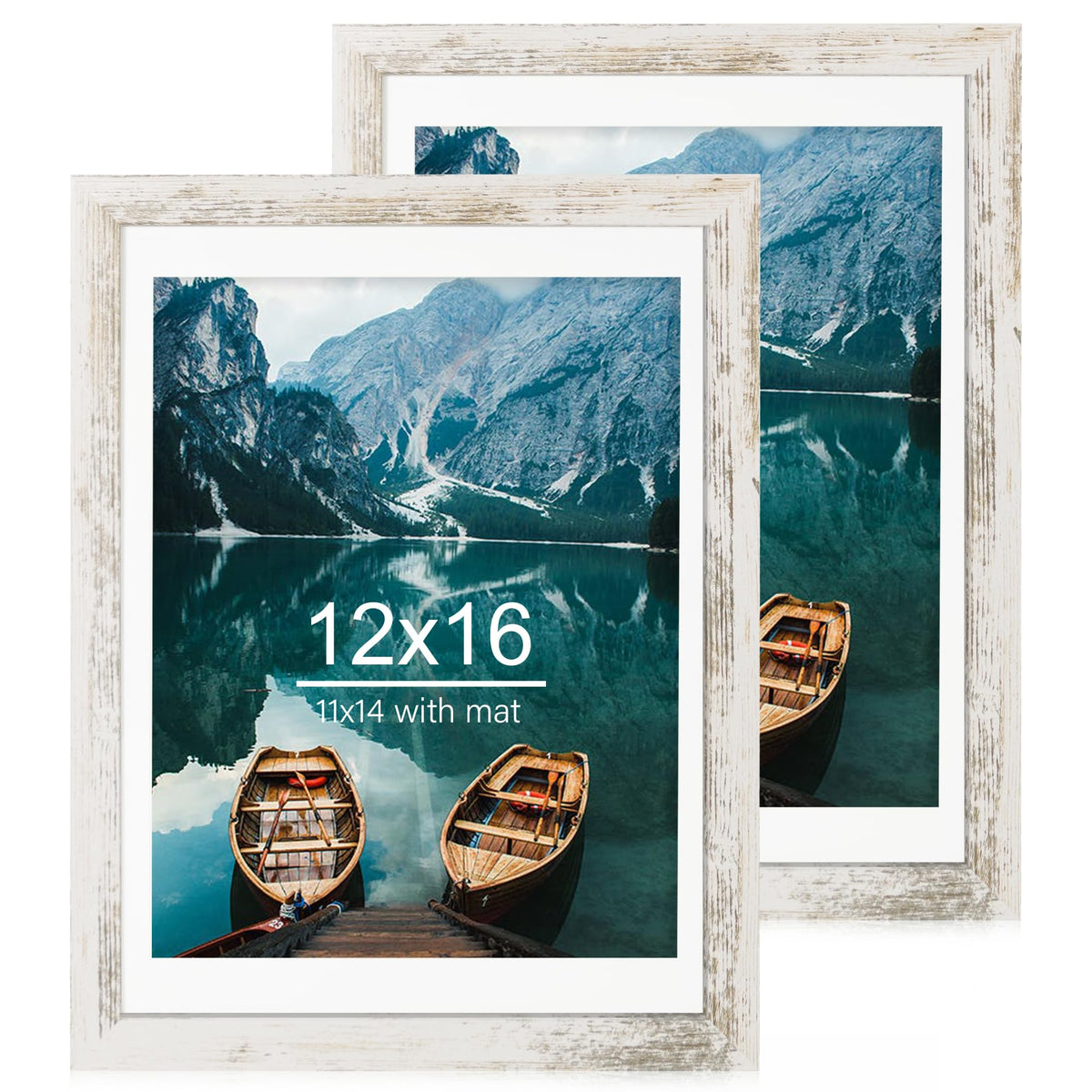 Hongkee 5x7 Picture Frame Set of 2, Real Glass and Wood Frame for Mat 4x6
