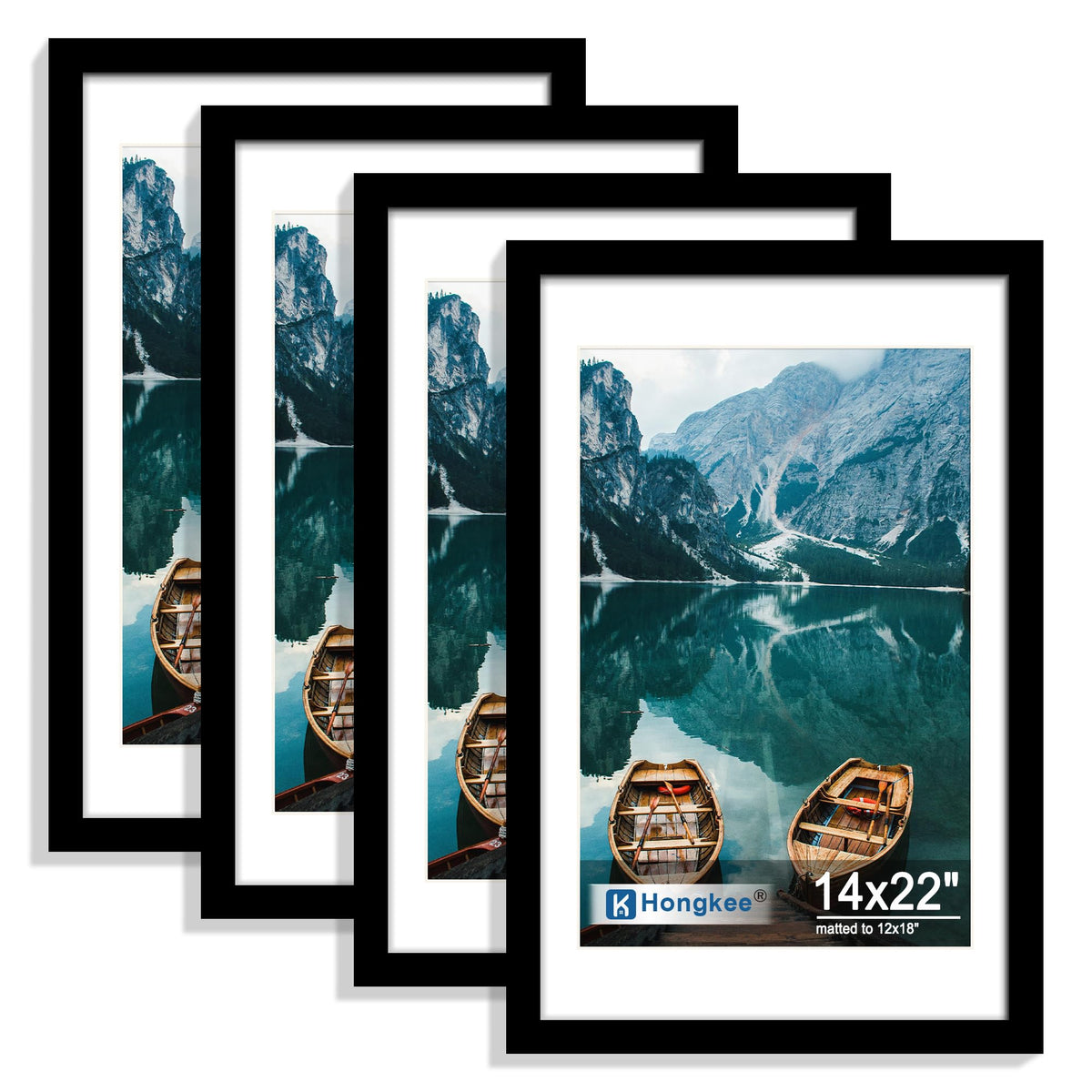 Hongkee 8x10 Picture Frame Set of 4, Real Glass and Wood Frame, 5x7 Mat
