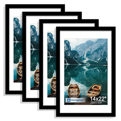 Hongkee 8x10 Picture Frame Set of 4, Real Glass and Wood Frame, 5x7 Mat