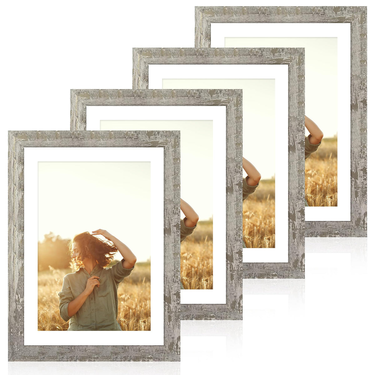 iRahmen 8x10 Picture Frame Set of 4, High Definition Real Glass Rustic Brown Frame, 8 x 10 Wood Photo Frames for Desktop Display and Wall Mounting