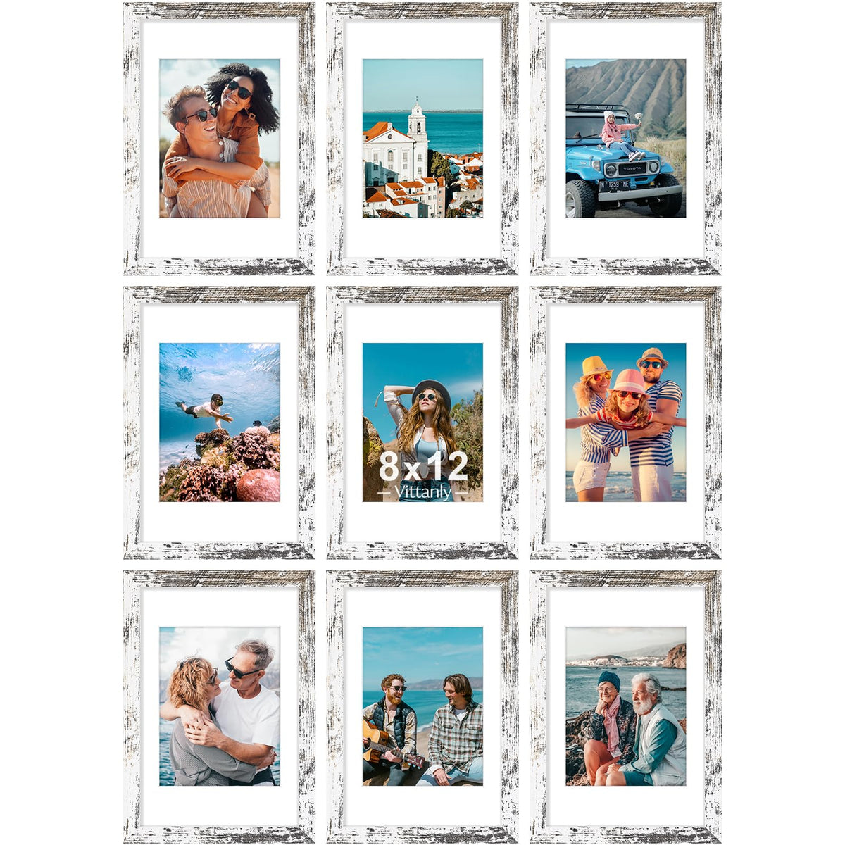 Vittanly 8x10 Picture Frames Set of 9 for Wall or Tabletop Display, Gold