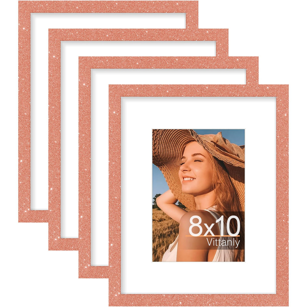 Vittanly 8x10 Picture Frames Set of 4, for Wall or Tabletop, Pale Pink