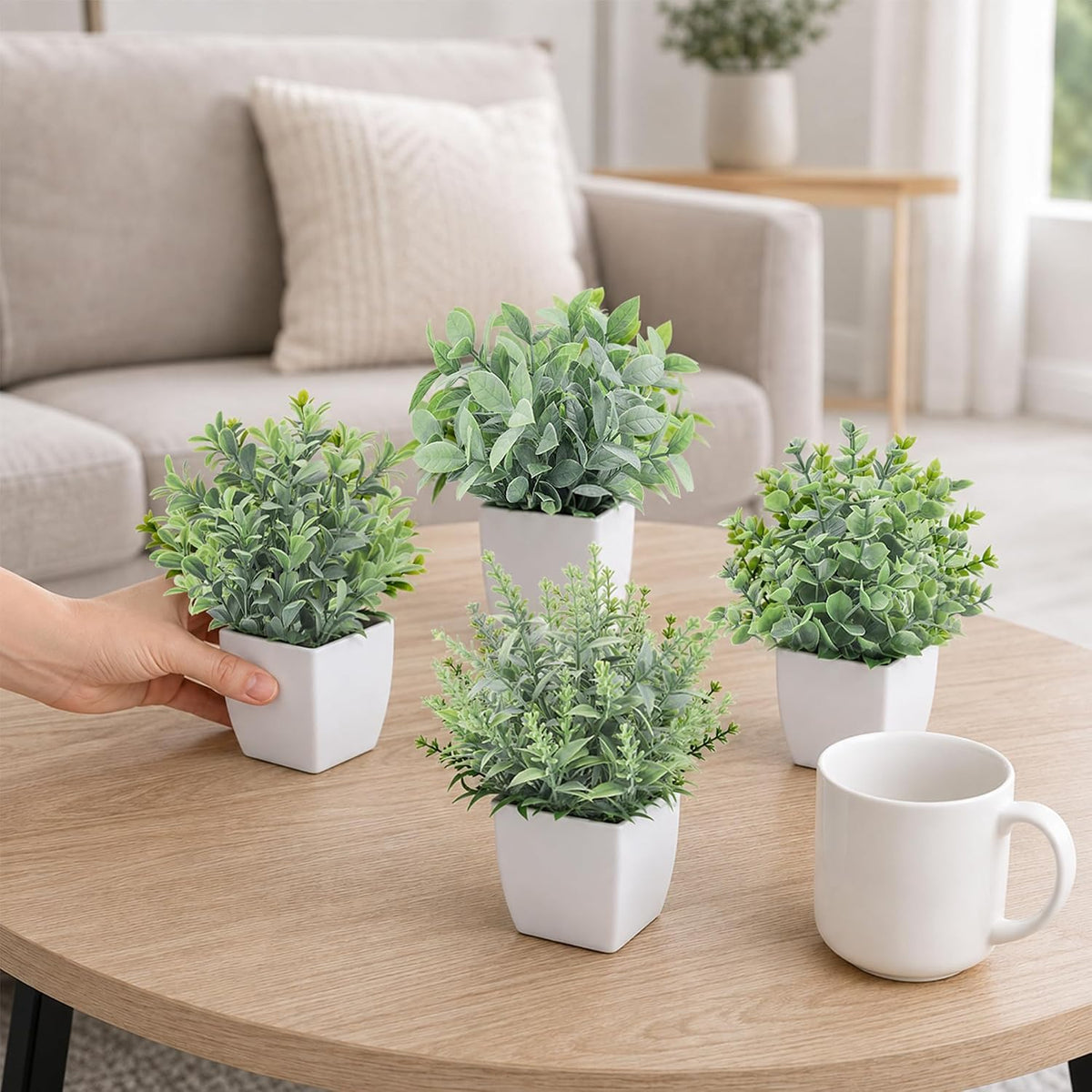 Der Rose 4 Pack 7" Mini Fake Plants, Artificial Plants for Bathroom Decor