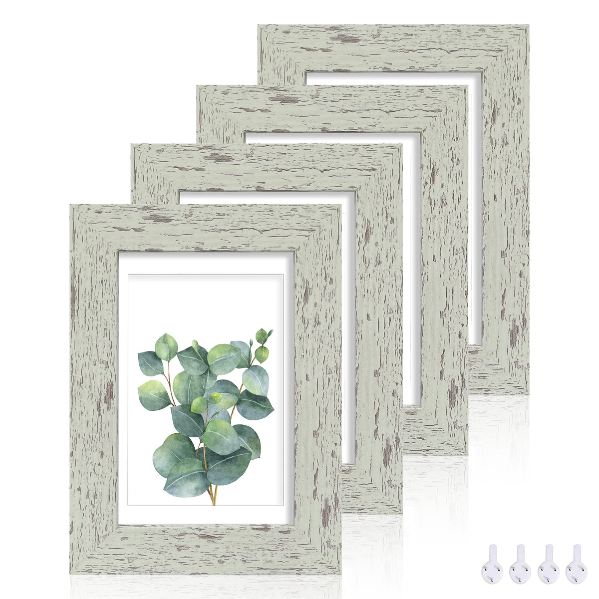 Hongkee 8x10 Picture Frame Set of 4, Real Glass and Wood Frame, 5x7 Mat
