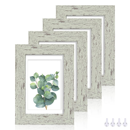 Hongkee 8x10 Picture Frame Set of 4, Real Glass and Wood Frame, 5x7 Mat