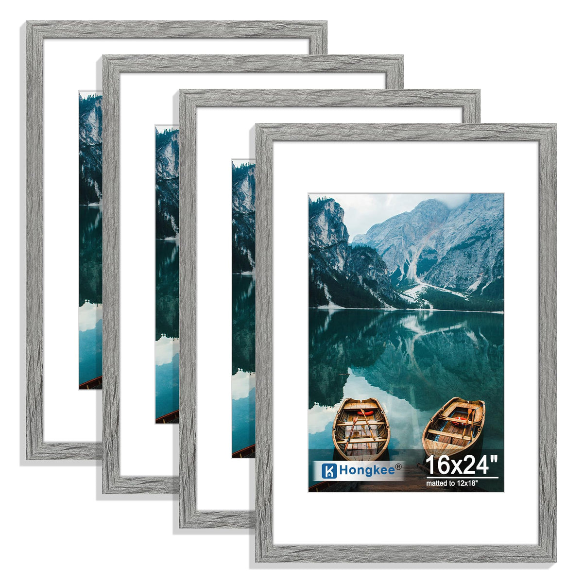 Hongkee 8x10 Picture Frame Set of 4, Real Glass and Wood Frame, 5x7 Mat