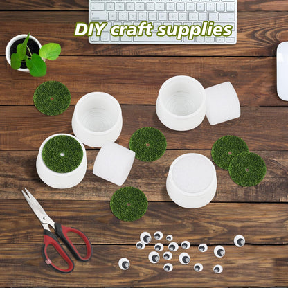 FINGOOO 2 Inch Little White Pots, 12 Pack Plastic Plant Pots with Foam and Simulated Lawn for Crochet Flowers Knit Plants DIY Craft Home Desk Decor