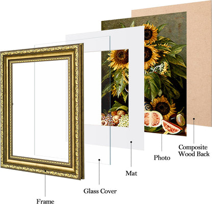 eletecpro 8x10 Vintage Picture Frame, Glass Cover, Gold, 4-Pack