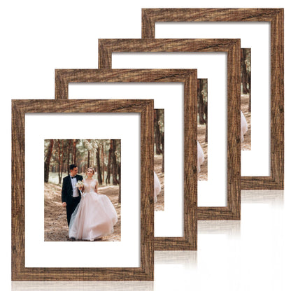 iRahmen 8x10 Picture Frame Set of 4, High Definition Real Glass Rustic Brown Frame, 8 x 10 Wood Photo Frames for Desktop Display and Wall Mounting