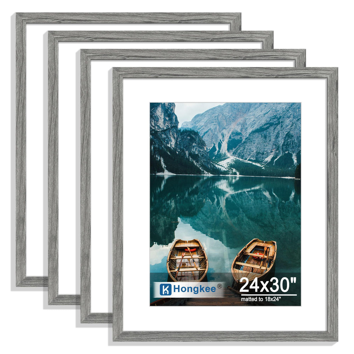 Hongkee 8x10 Picture Frame Set of 4, Real Glass and Wood Frame, 5x7 Mat