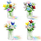 8 Pcs Mini Glass Flowers with Vase Set Small Crystal Bouquet
