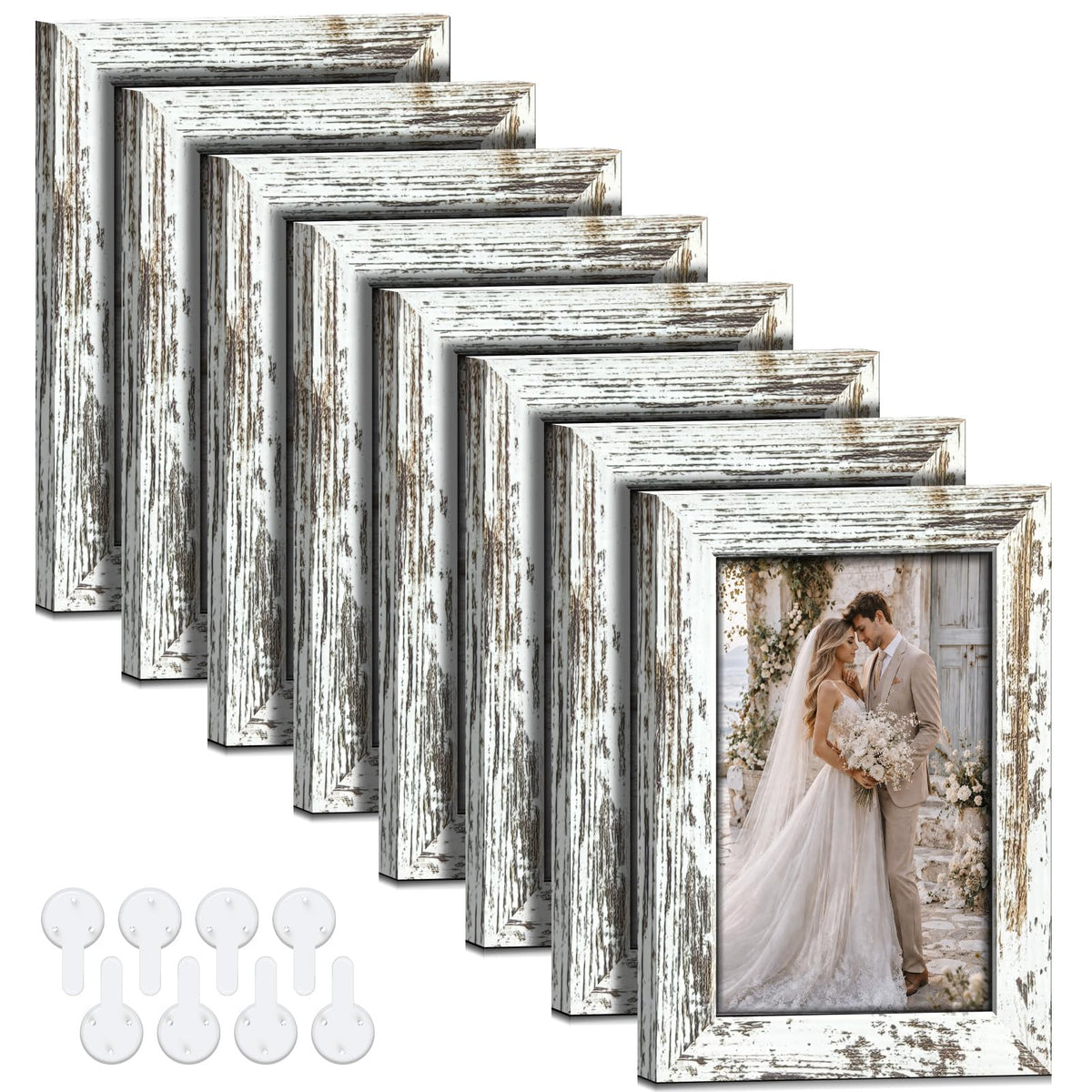 4x6 Picture Frames Set of 8, Vintage Rustic Farmhouse Industrial Style Photo Frames, High Definition Real Glass, for Tabletop or Wall Hanging