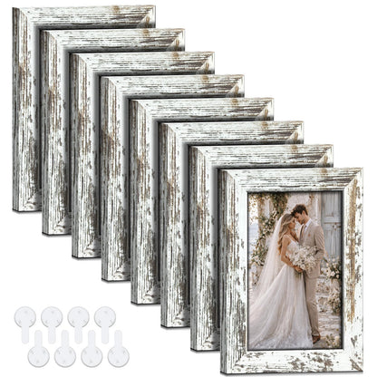 4x6 Picture Frames Set of 8, Vintage Rustic Farmhouse Industrial Style Photo Frames, High Definition Real Glass, for Tabletop or Wall Hanging