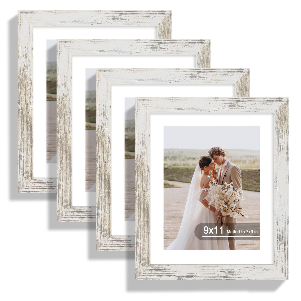 Hongkee 8x10 Picture Frame Set of 4, Real Glass and Wood Frame, 5x7 Mat