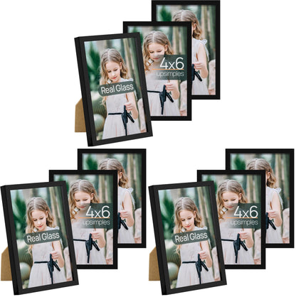 upsimples 4x6 Picture Frame Glass, Thin Border, Gold Photo Frames, 3 Pack