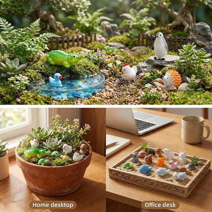 Prudiut 60 Pcs Mini Resin Animal Figures 60 Styles for Fairy Garden Decor