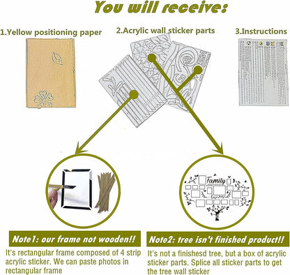 Picture Frames Collage Wall Decor - Family Tree Wall Decor for Living Room 4x6 5x7 8x10 11x14 3D DIY-Acrylic Family Wall Decor Photo Collage Frame for Wall