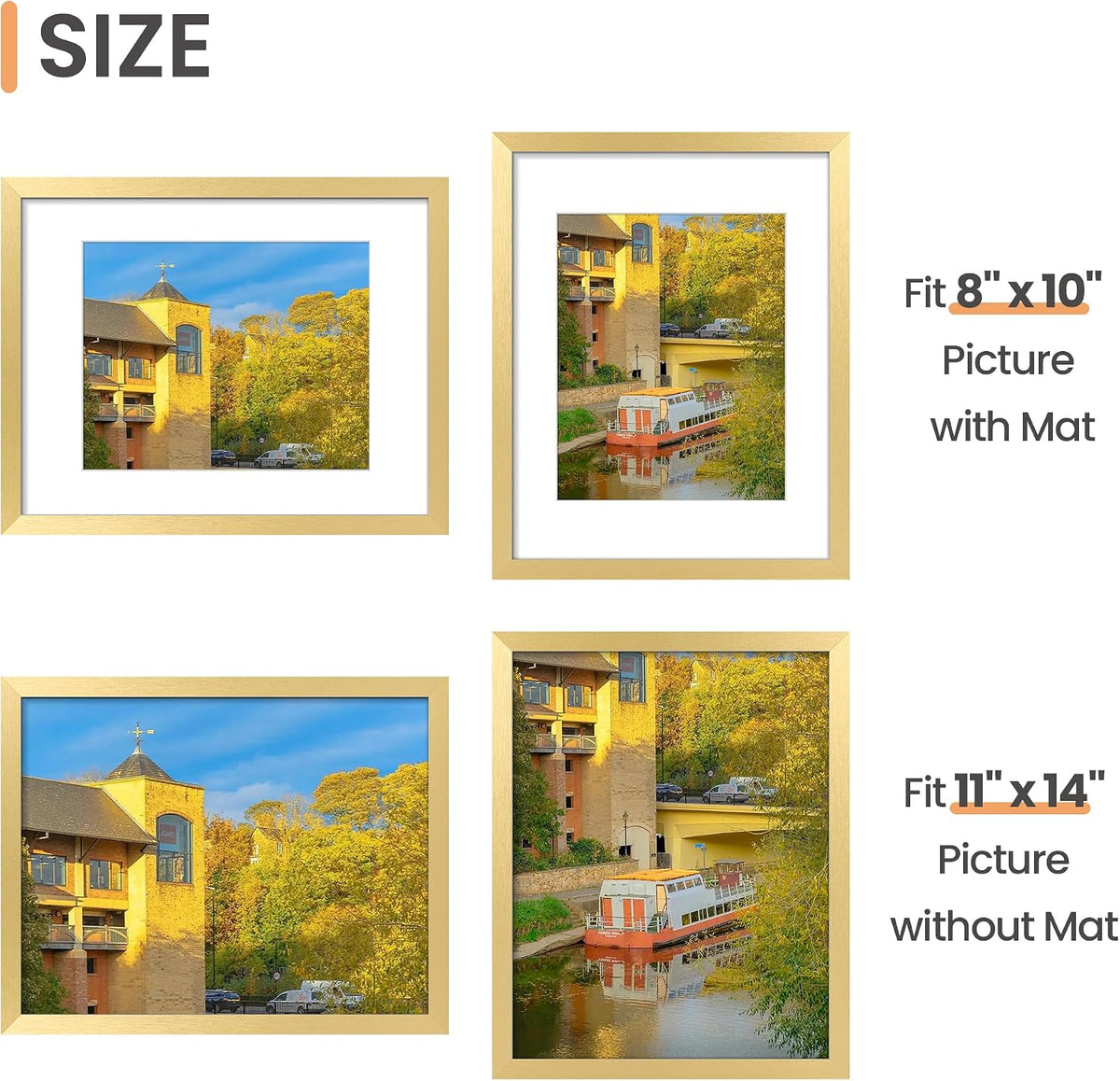 upsimples 11x14 Picture Frame, Gallery Wall Frames Set of 5, Gold