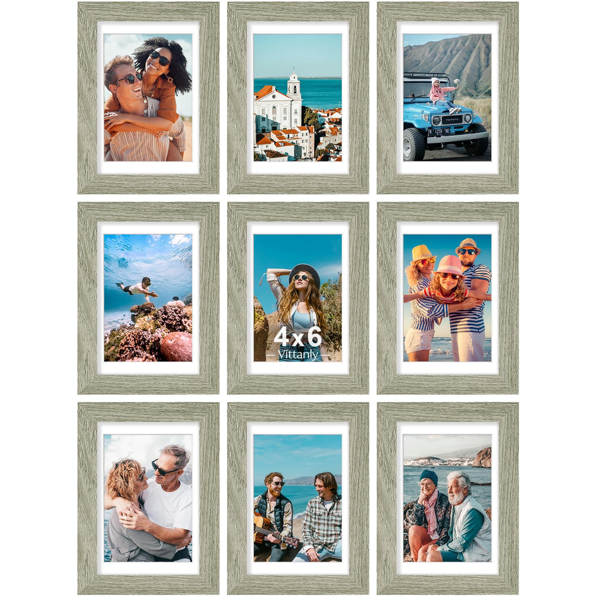 Vittanly 8x10 Picture Frames Set of 9 for Wall or Tabletop Display, Gold