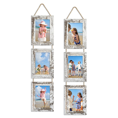 4x6 Collage Picture Frames Set of 2, Rustic Wooden Real Glass Vertical Hanging 3 Opening 4 by 6 Photo Frame, Rustic Brown