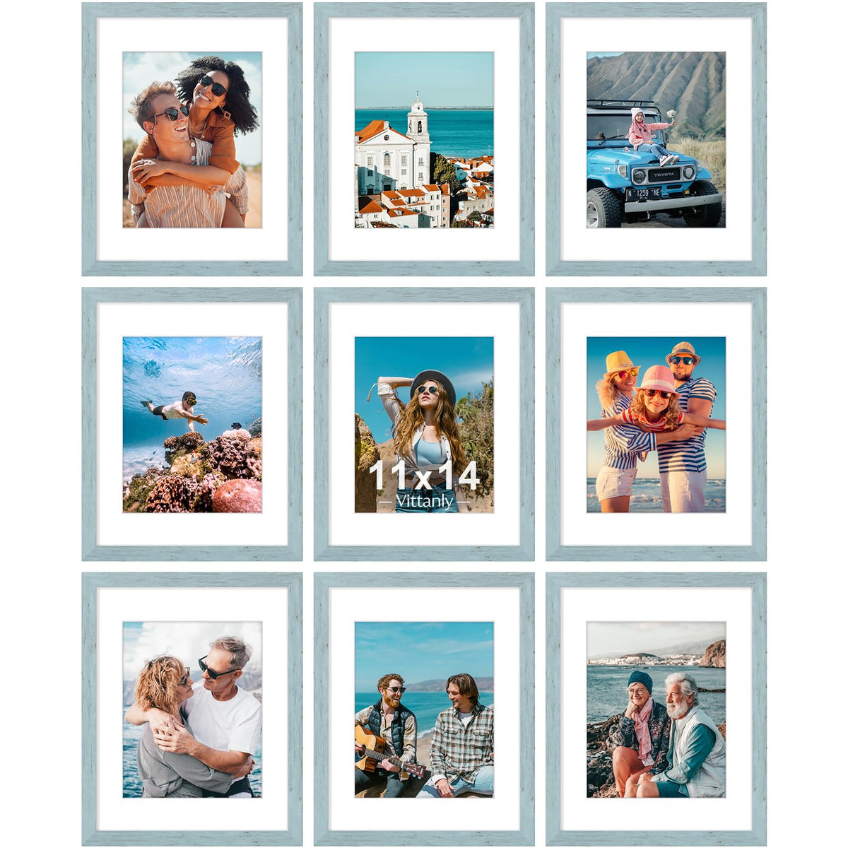 Vittanly 8x10 Picture Frames Set of 9 for Wall or Tabletop Display, Gold