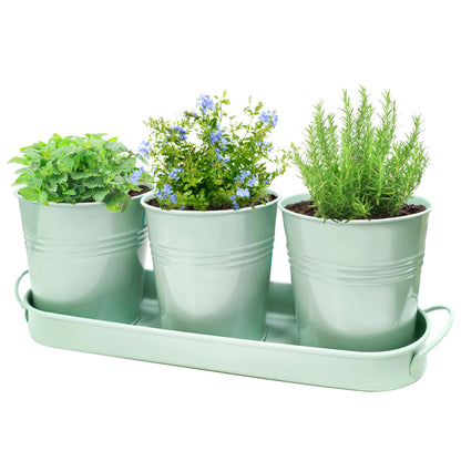 Small Pots for Plants, 3-Pack 4.7 Inch White Metal Herb Pots, Mini Windowsill Planter for Succulent, Cactus, Basil, Mint, Rosemary