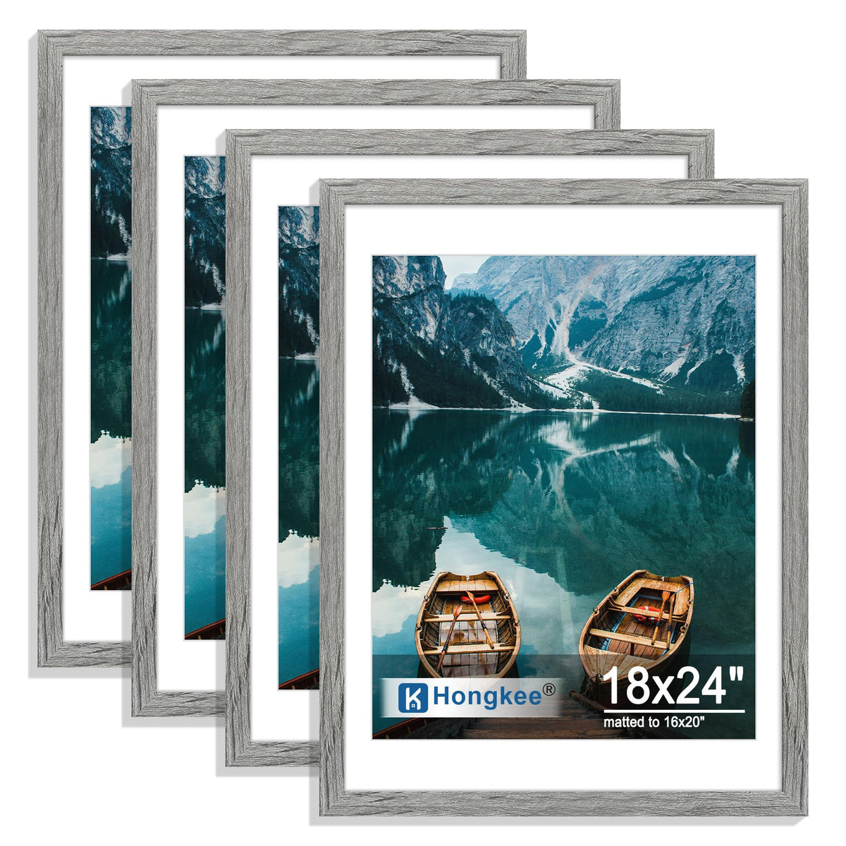 Hongkee 8x10 Picture Frame Set of 4, Real Glass and Wood Frame, 5x7 Mat