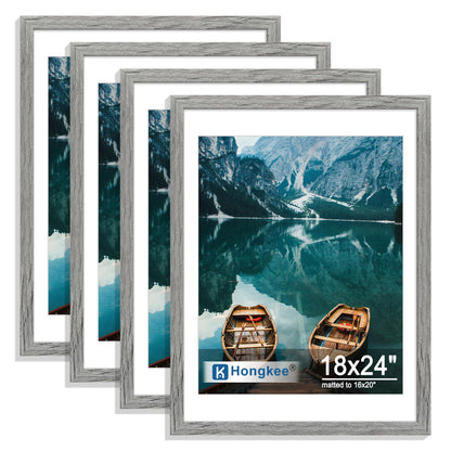 Hongkee 8x10 Picture Frame Set of 4, Real Glass and Wood Frame, 5x7 Mat