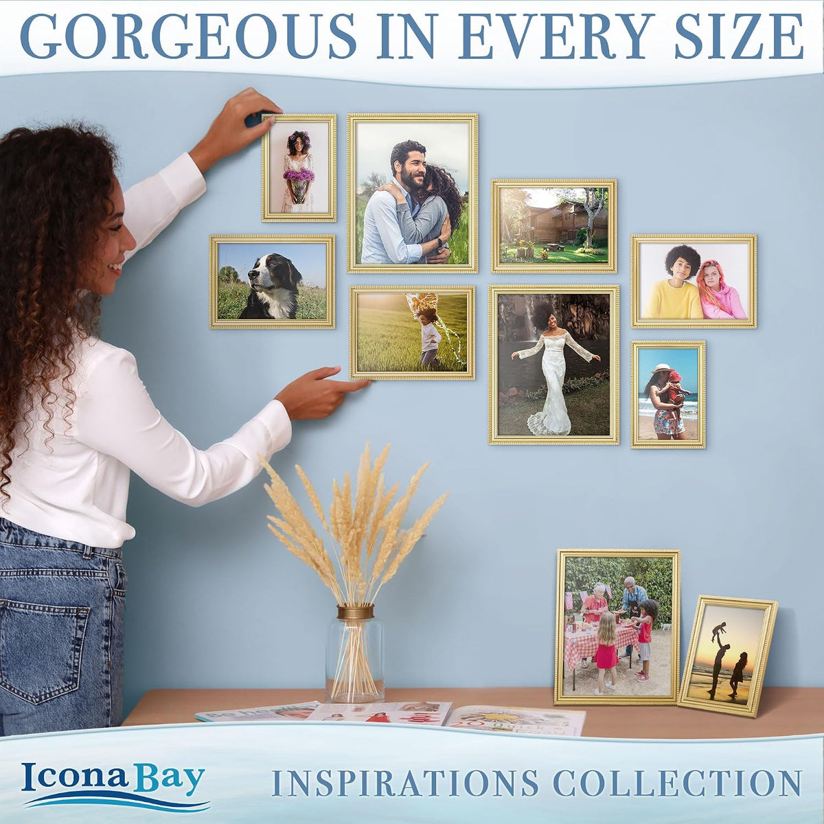 5x7 Gold Picture Frame, Contemporary, Inspirations, Wall or Table Top