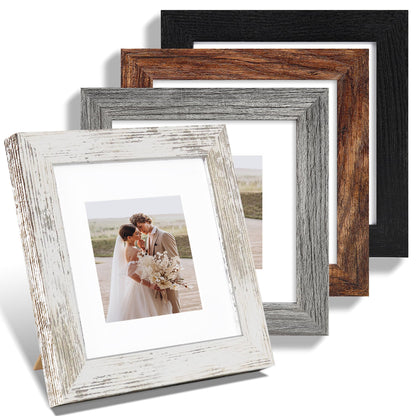 Hongkee 8x10 Picture Frame Set of 4, Real Glass and Wood Frame, 5x7 Mat
