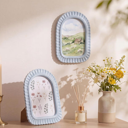 AceOrbit 4x6 Inch Light Blue Petal Arched Picture Frame Cute Scalloped