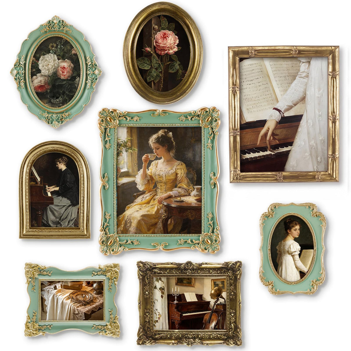 Lineshading 8 Pcs Vintage Picture Frames Set for Gallery Wall, Antique Gold