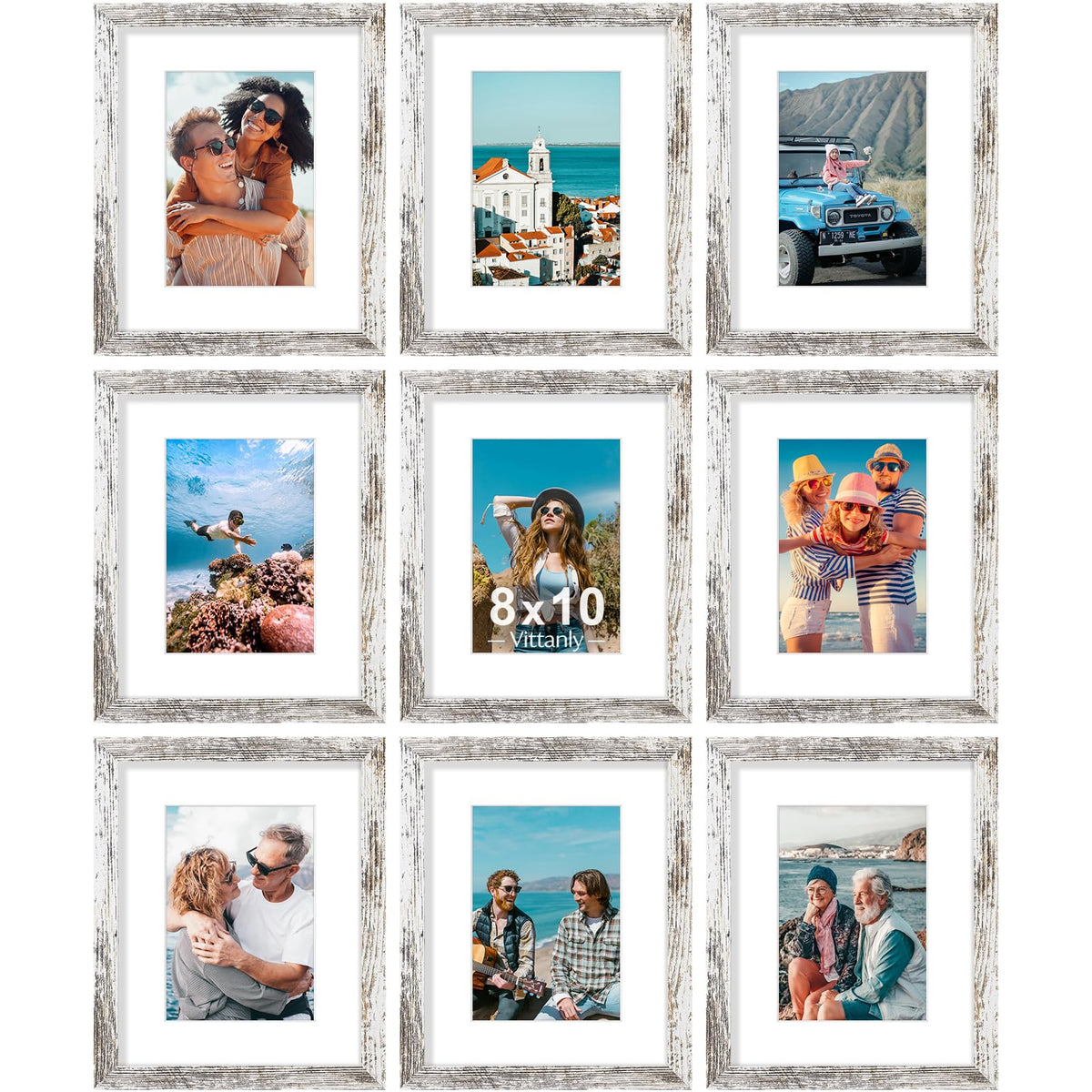 Vittanly 8x10 Picture Frames Set of 9 for Wall or Tabletop Display, Gold