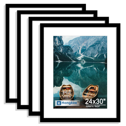 Hongkee 8x10 Picture Frame Set of 4, Real Glass and Wood Frame, 5x7 Mat