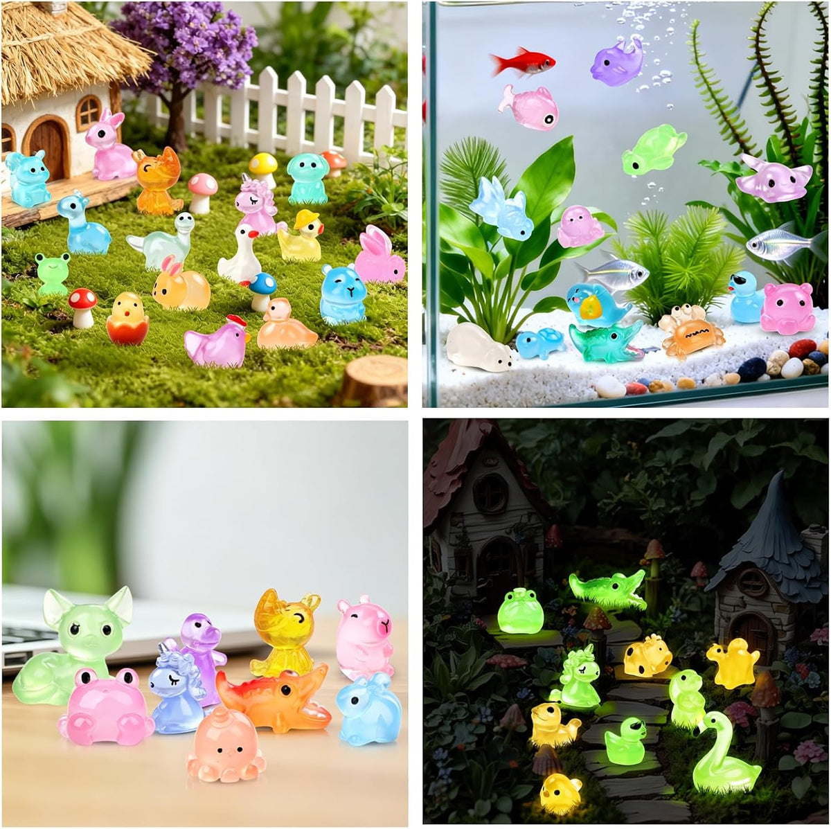 100PCS Mini Glow in The Dark Animal Resin Models Mystery Resin Animals Blind Bag Tiny Animal Figurines for Micro Landscape Garden Aquarium Dollhouse Party Favors Surprise Gifts for Kids ﻿