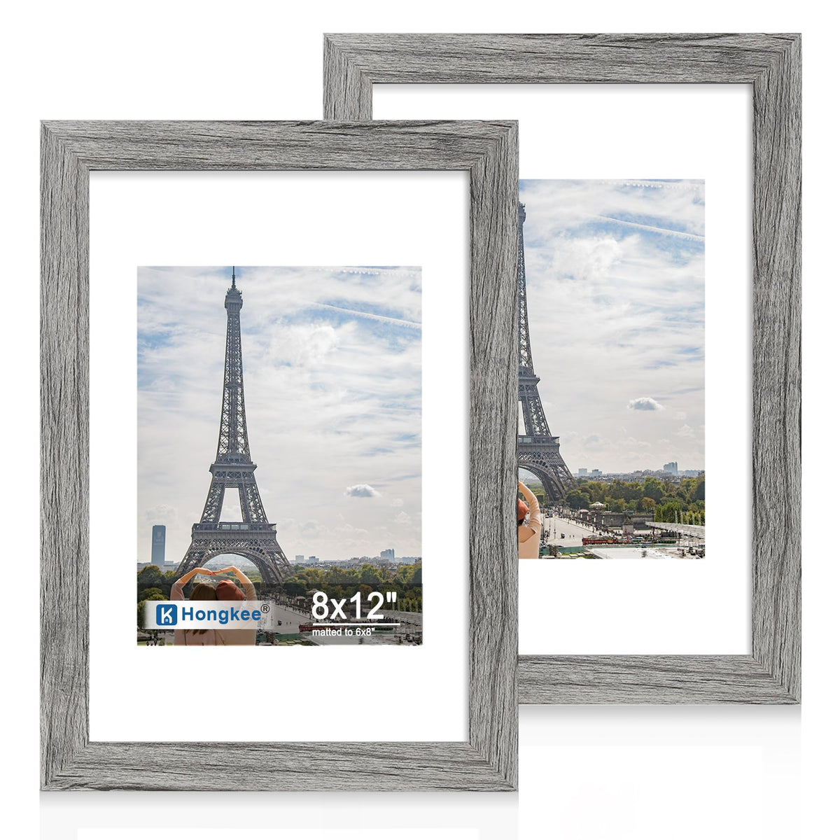 Hongkee 5x7 Picture Frame Set of 2, Real Glass and Wood Frame for Mat 4x6