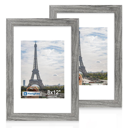Hongkee 5x7 Picture Frame Set of 2, Real Glass and Wood Frame for Mat 4x6