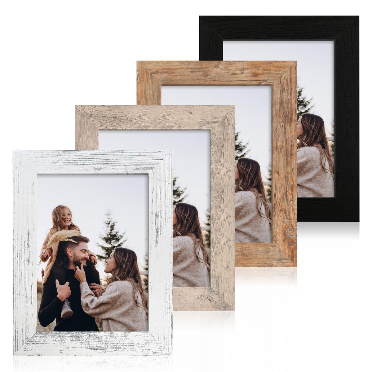 iRahmen 8x10 Picture Frame Set of 4, High Definition Real Glass Rustic Brown Frame, 8 x 10 Wood Photo Frames for Desktop Display and Wall Mounting