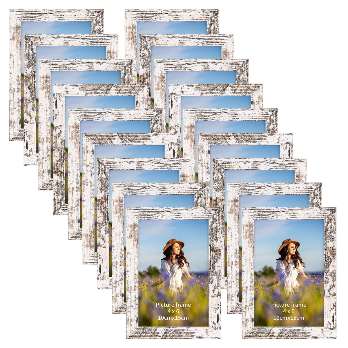 PETAFLOP Wooden Bulk 4x6 Picture Frame Set of 18, Rustic Brown Photo Frames Fits 4 by 6 for Wall or Tabletop Display