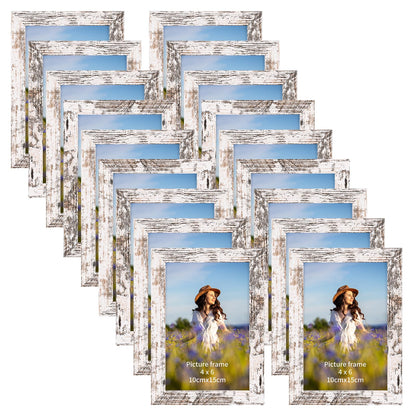 PETAFLOP Wooden Bulk 4x6 Picture Frame Set of 18, Rustic Brown Photo Frames Fits 4 by 6 for Wall or Tabletop Display