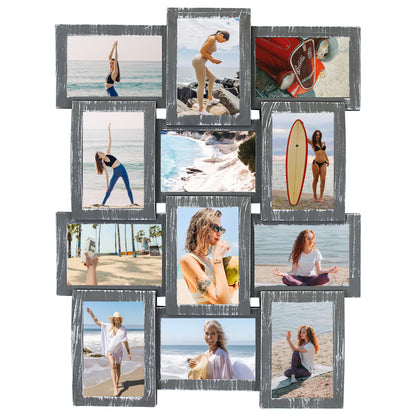 Jerry & Maggie 12 Opening Collage Photo Frame Rustic 23×18 Vintage Embossed Finish PVC Picture Frames Selfie Gallery Collage Wall Hanging For 6×4 Photo, Vintage