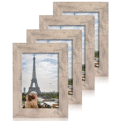 iRahmen 8x10 Picture Frame Set of 4, High Definition Real Glass Rustic Brown Frame, 8 x 10 Wood Photo Frames for Desktop Display and Wall Mounting