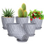 Meowell 4 inch Small Plastic Nursery Pots, 5 Pack Water Ripples Plant Pots for Indoor Plants, Flower Pots with Drainage Holes and Saucers, Seedling Starter Planters for Succulent Plants, White