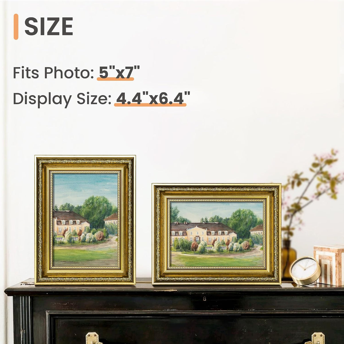 upsimples Vintage 5x7 Picture Frame, Antique Gold Frames, 2 Pack