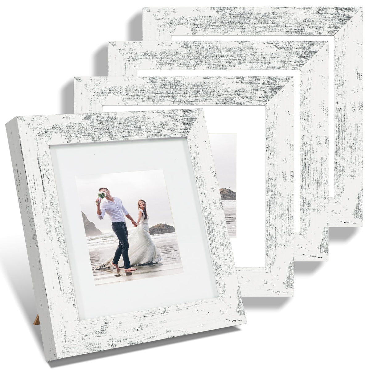 iRahmen 8x10 Picture Frame Set of 4, High Definition Real Glass Rustic Brown Frame, 8 x 10 Wood Photo Frames for Desktop Display and Wall Mounting