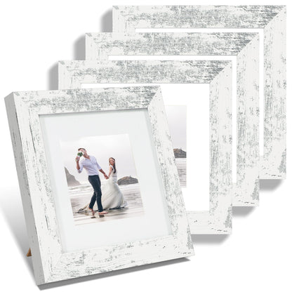 iRahmen 8x10 Picture Frame Set of 4, High Definition Real Glass Rustic Brown Frame, 8 x 10 Wood Photo Frames for Desktop Display and Wall Mounting