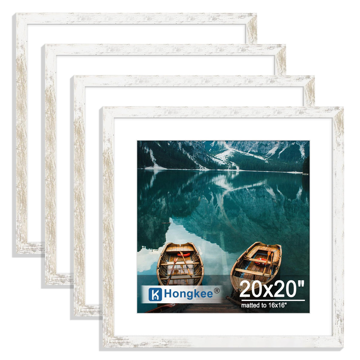 Hongkee 8x10 Picture Frame Set of 4, Real Glass and Wood Frame, 5x7 Mat