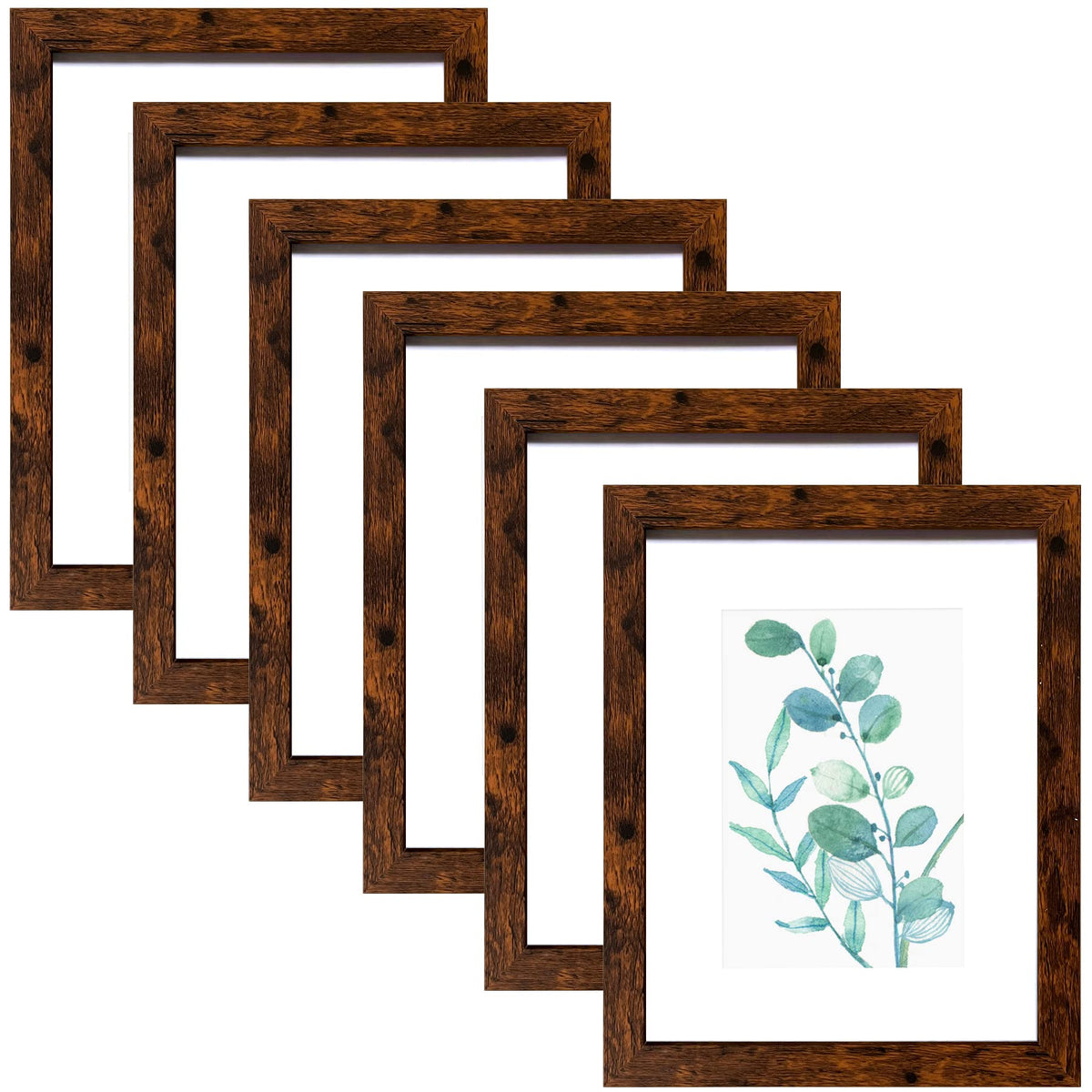 SESEAT 8x10 Picture Frame Brown Set of 6, Display Pictures 5x7 With mat or 8x10 Without Mat
