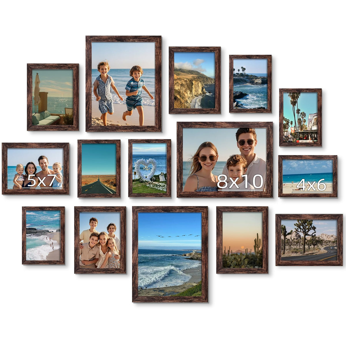 BESCRCL 15 Pack Real Glass Picture Frames Collage Wall Decor, Including 3pcs 8x10, 6pcs 5x7, 6pcs 4x6 Photo Frames for Gallery Wall or Tabletop Display, Black