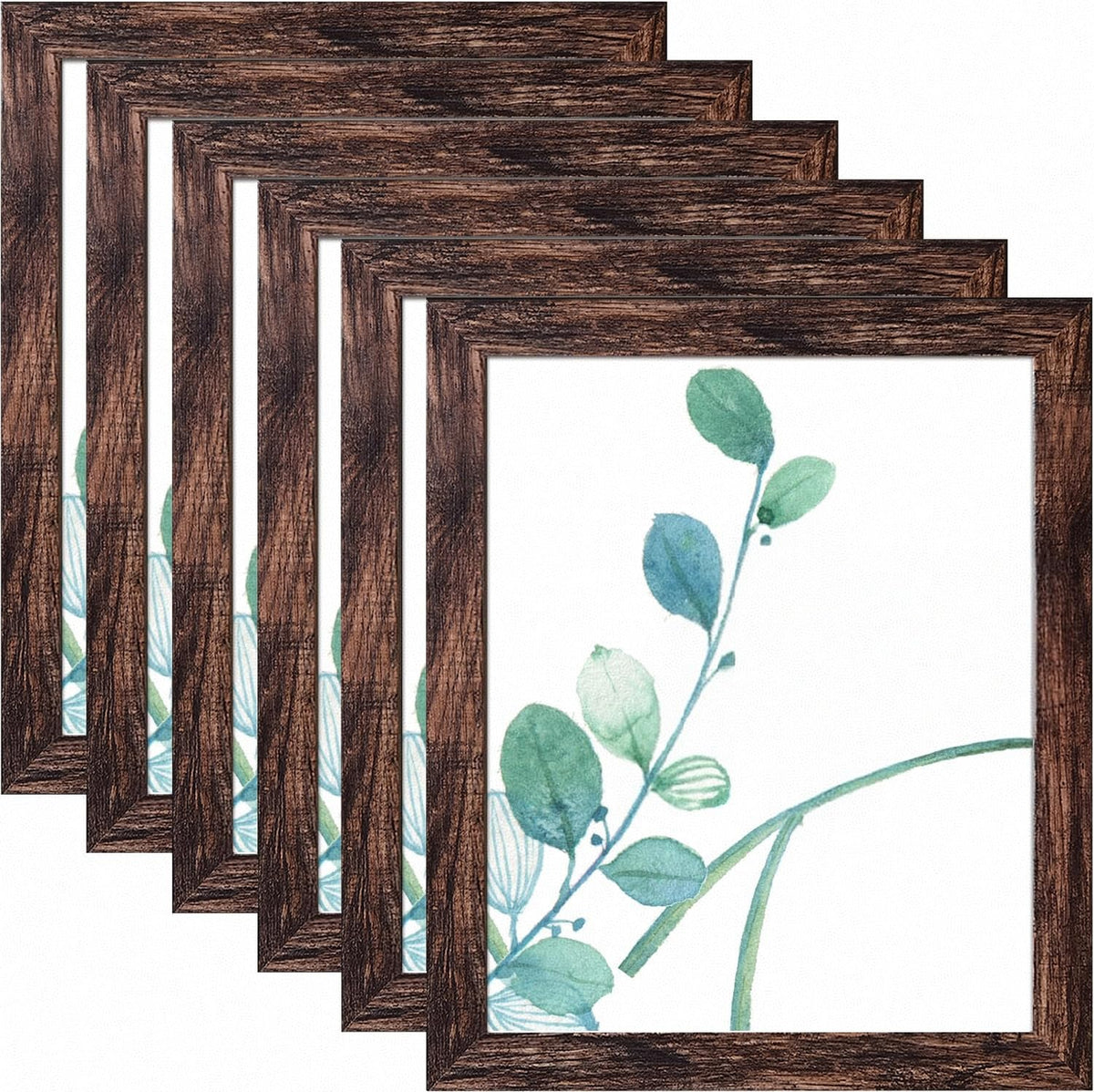 SESEAT 8x10 Picture Frame Brown Set of 6, Display Pictures 5x7 With mat or 8x10 Without Mat